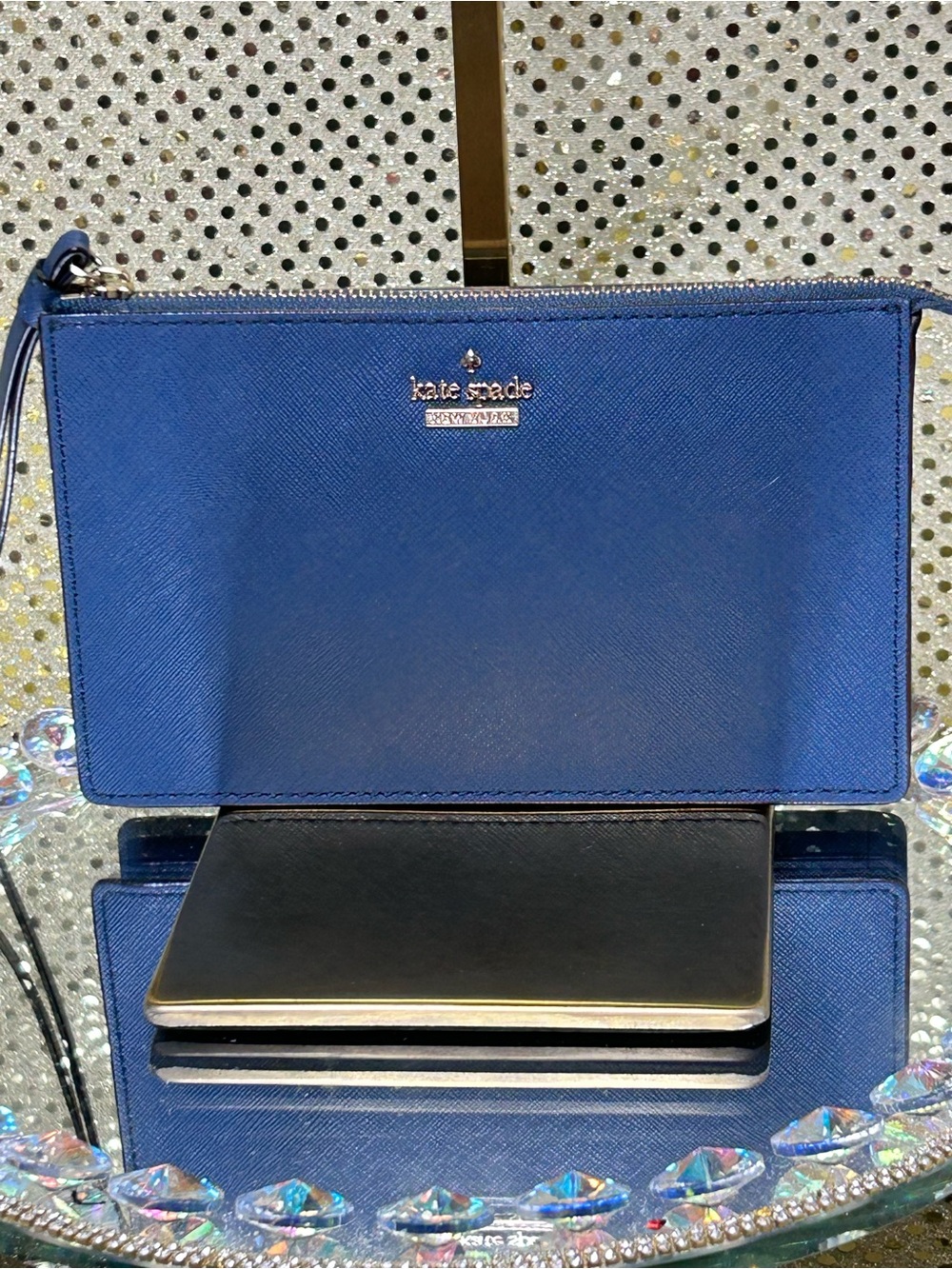 kate spade Blue Saffiano Leather Zip Wristlet
